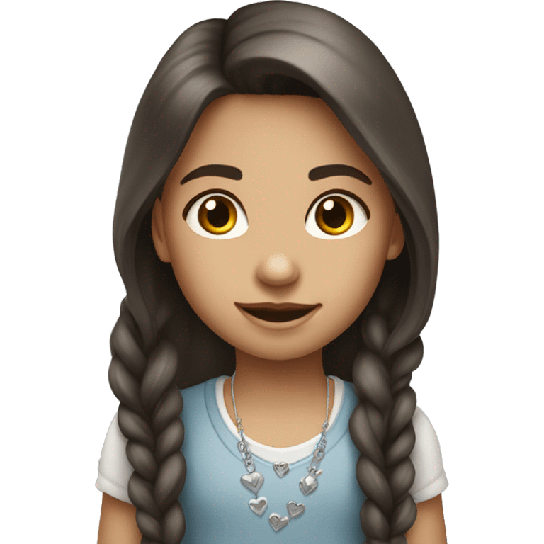 Brunette little girl with long hair wearing silver heart necklace  emoji