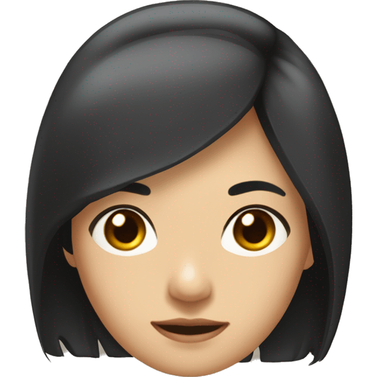 A head and shoulders shot of a 35 year old Asian woman, with long black hair,   with brown eyes wearing a t-shirt. emoji