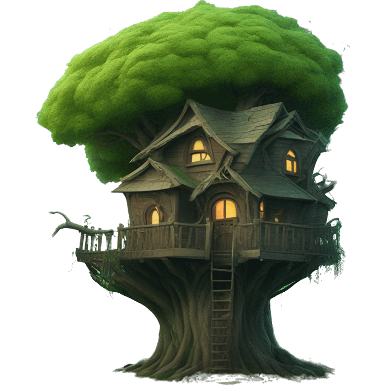 Fantasy haunted tree house in an overgrown cottage with a futuristic twist  emoji