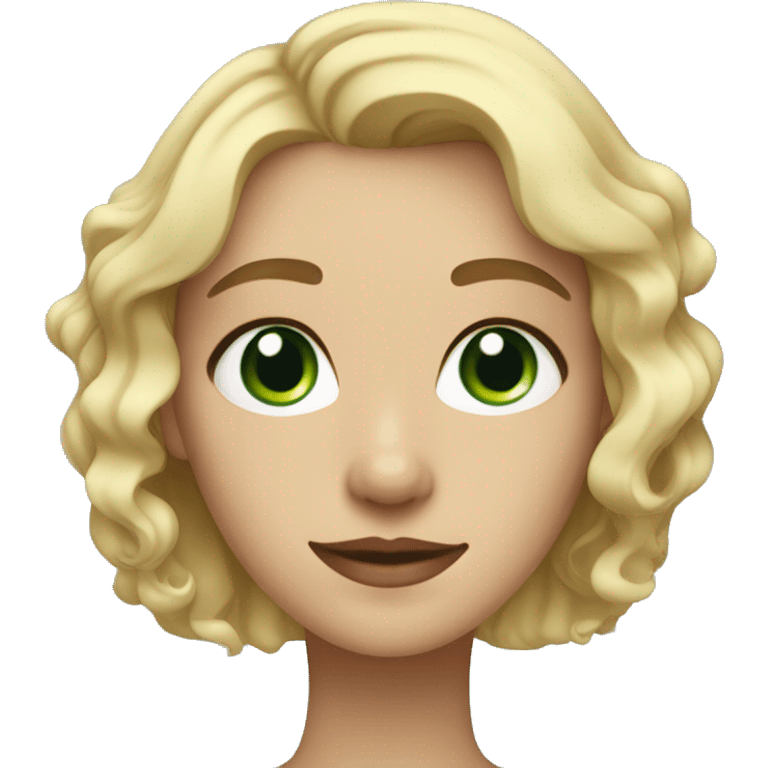 blonde girl with with wavy short bob hair  with blue greenish eyes emoji