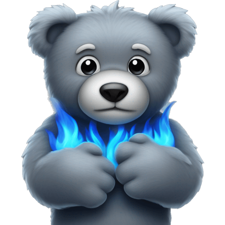 realistic-Daring-grey-teddy-bear-hugging-blue-flame emoji