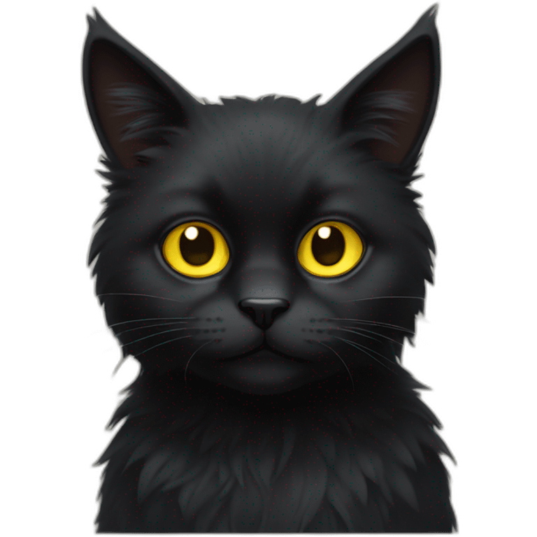 Black fluffy cat with big yellow eyes emoji