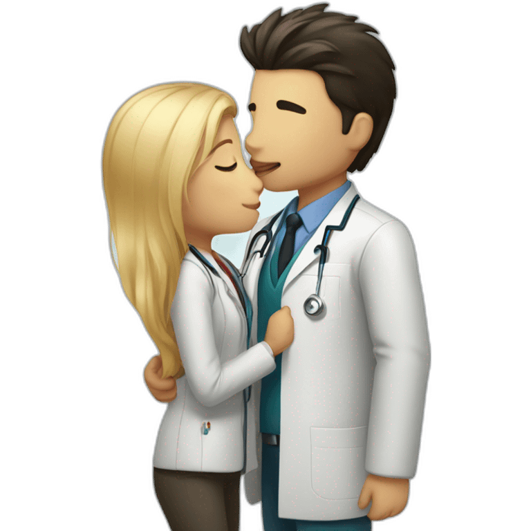 dark hair doctor girl kissing blond hair man with jacket emoji