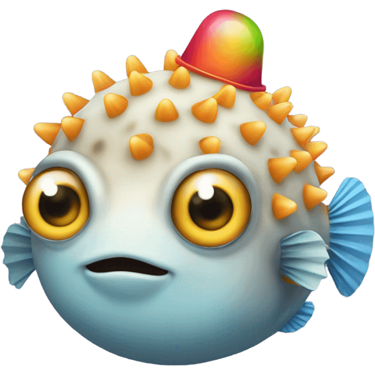 Puffer fish with birthday hat cuter emoji