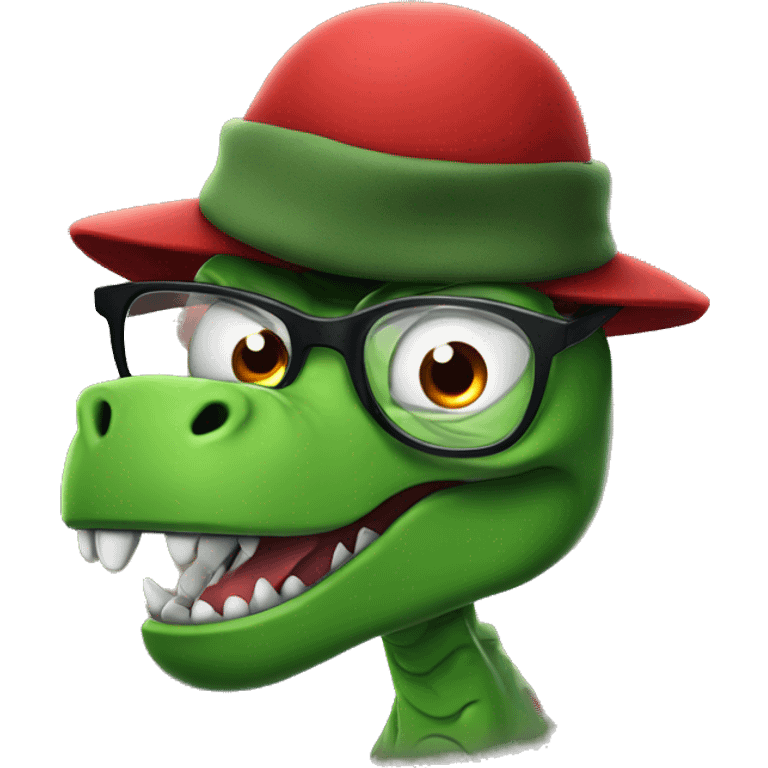 Angry Green Trex wearing red beret and eyeglasses  emoji