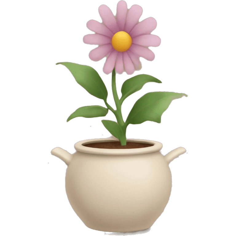 there is a pot in pastel brown colors and a flower in it emoji