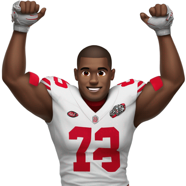 Ohio state football player making the letter O with his Arms emoji