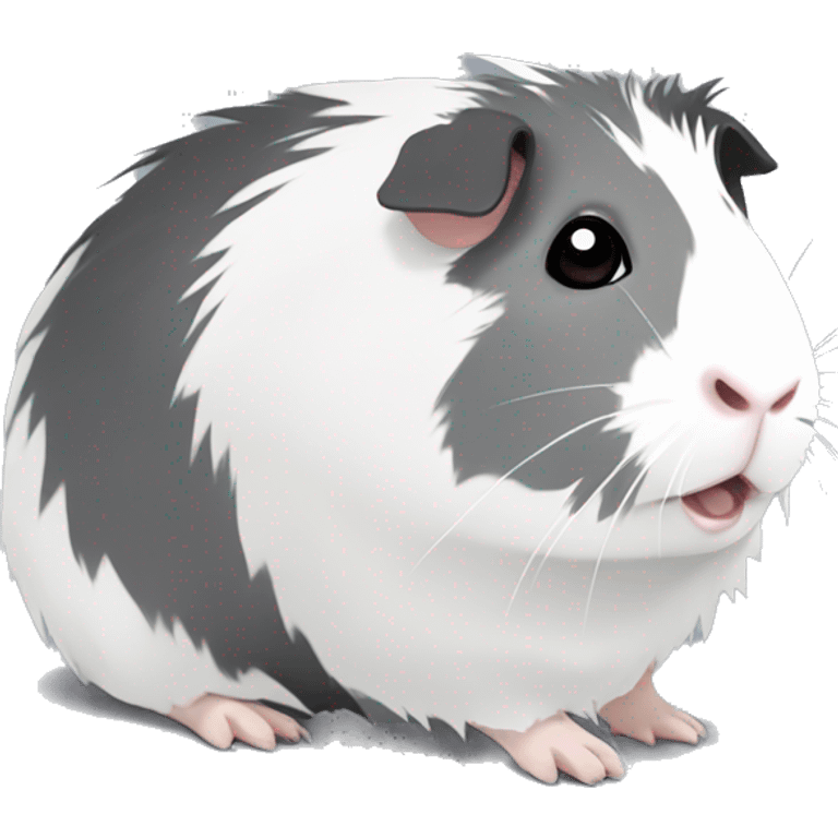 Fuzzy grey Guinea pig with white patches and with dark red eyes  emoji