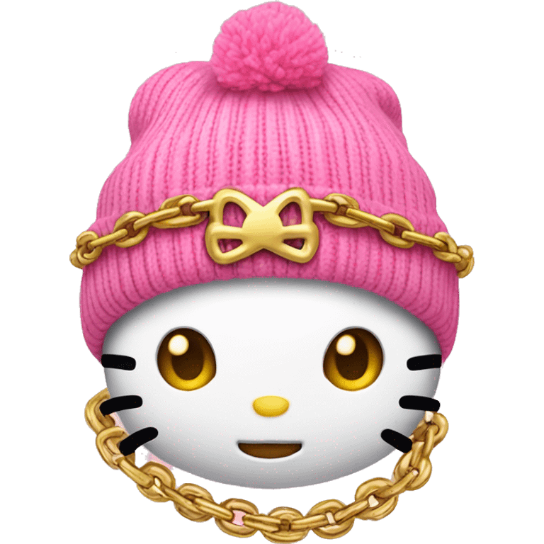 hello kitty with gold chains and a pink beanie  emoji