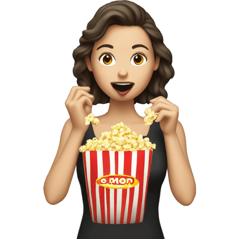 White brunette woman putting popcorn in her mouth emoji