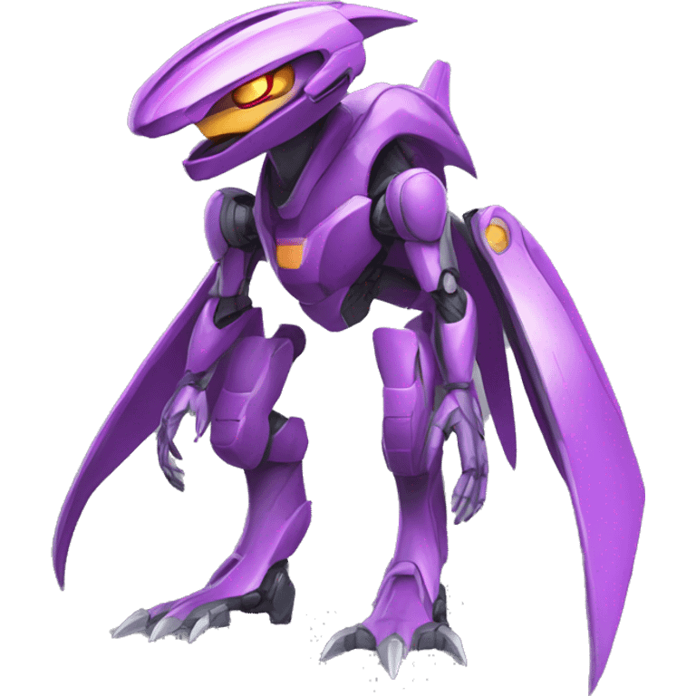 a Genesect-Raptor-Fakémon—hybrid with a futuristic visor-helmet full body emoji