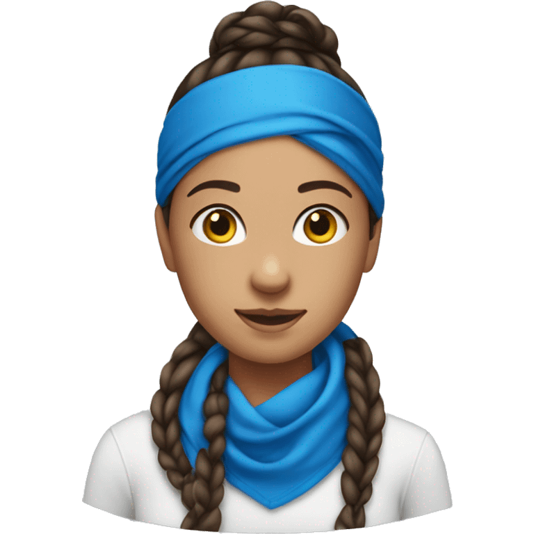 Brunette girl with braids and blue bandana around the neck emoji