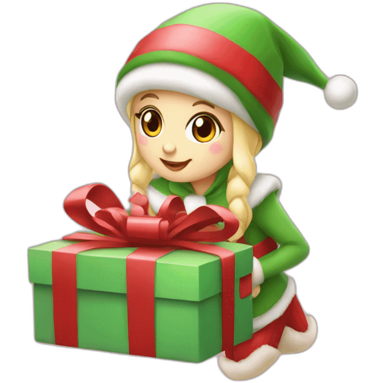 Kawaii Elf delivering Christmas gift emoji