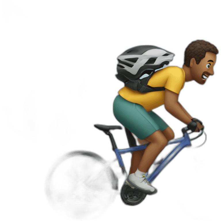 Man biking up a mountain leaving baby behind emoji