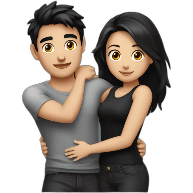 A girl and boy hugging each other (girl with medium black hair and fair colour wearing black shirt sexy and boy short black hair with fair colour wearing black shirt ) emoji