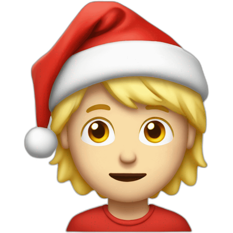 young blond man with round face and sad eyes in santas hat emoji