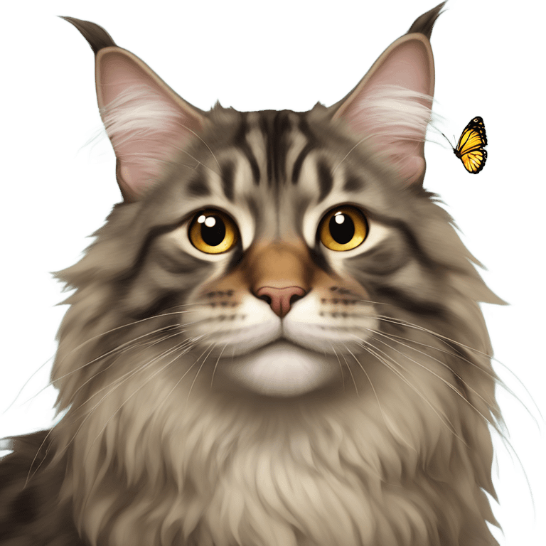 Maine Coon with a stupid face and butterfly on his nose emoji