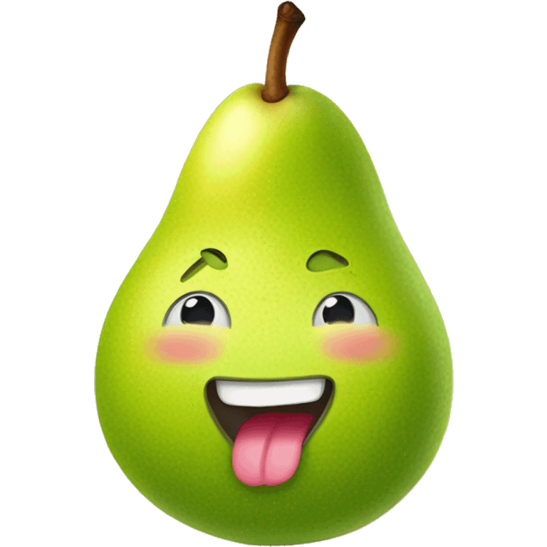 A cute pear with tongue sticking out emoji