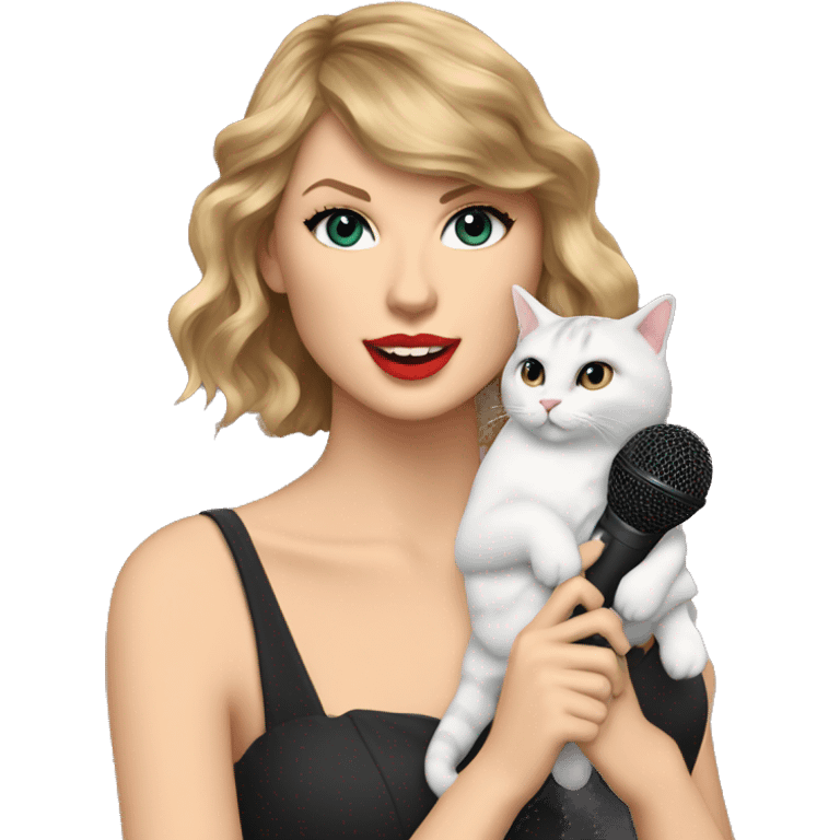 taylor swift holding a microphone and a cat  emoji