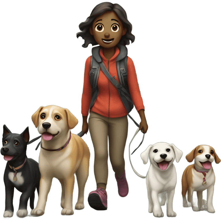 Girl walking dogs on mountain emoji