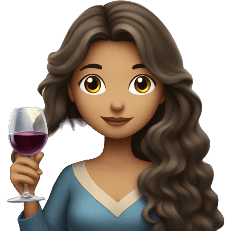 Long-haired Brunette Girl under starry moonlight with wineglass in hand emoji