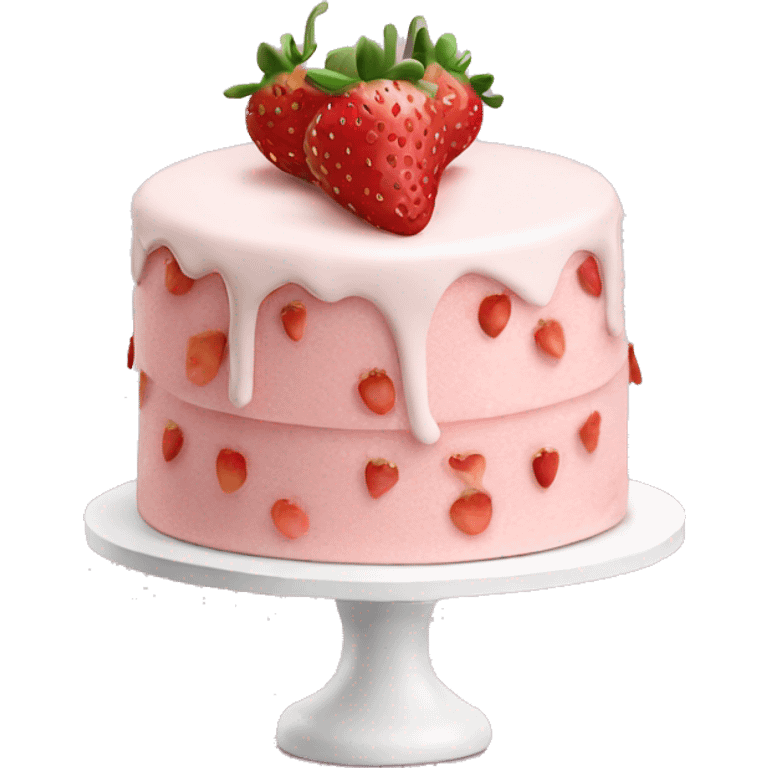 Light Pink strawberries and cream birthday cake  emoji