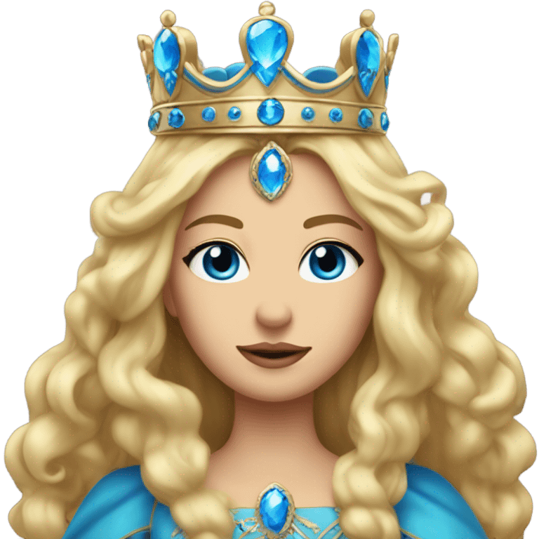 A queen with blonde hair, blue eyes, a crown, and sleek, smooth hair  emoji