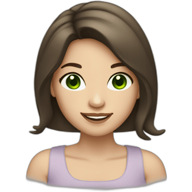 light-skinned girl with shoulder-length dark brown hair and green eyes winking emoji