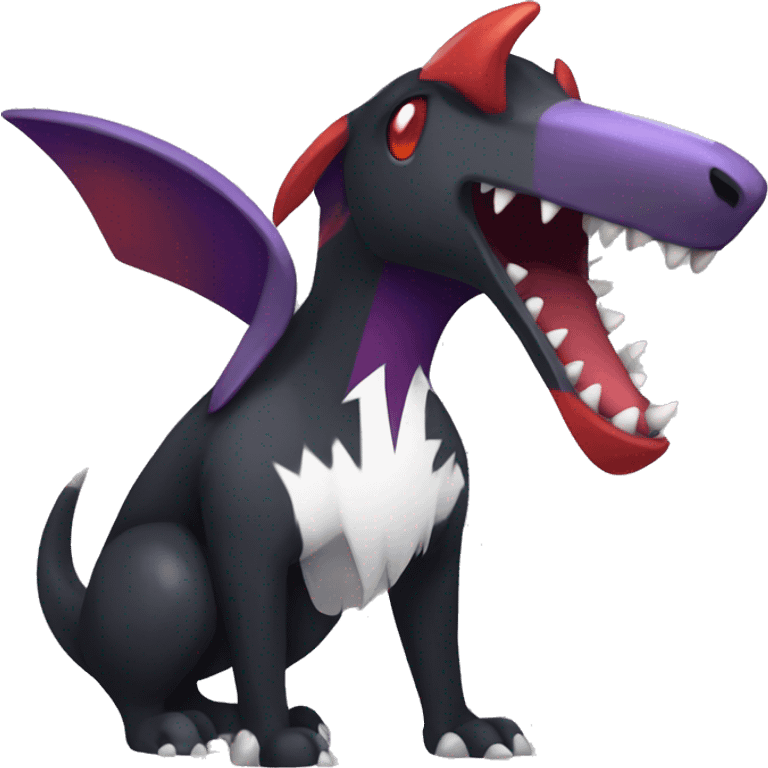 Black Cool Edgy Nargacuga-Houndoom-Garchomp-Noivern Fakémon  with White and Red and purple and black Edgy markings emoji