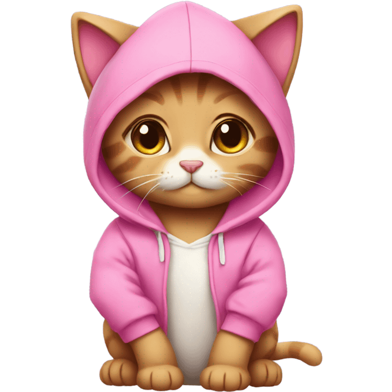 Kitty wearing a pink hoodie cute with cute bow emoji