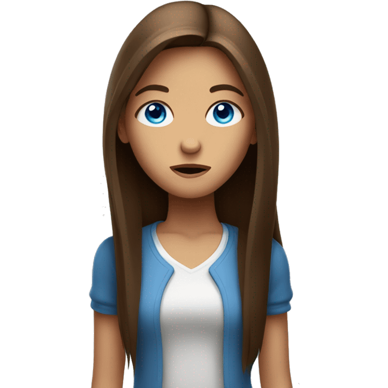 Shrugging girl with blue eyes and brown long straight hair emoji