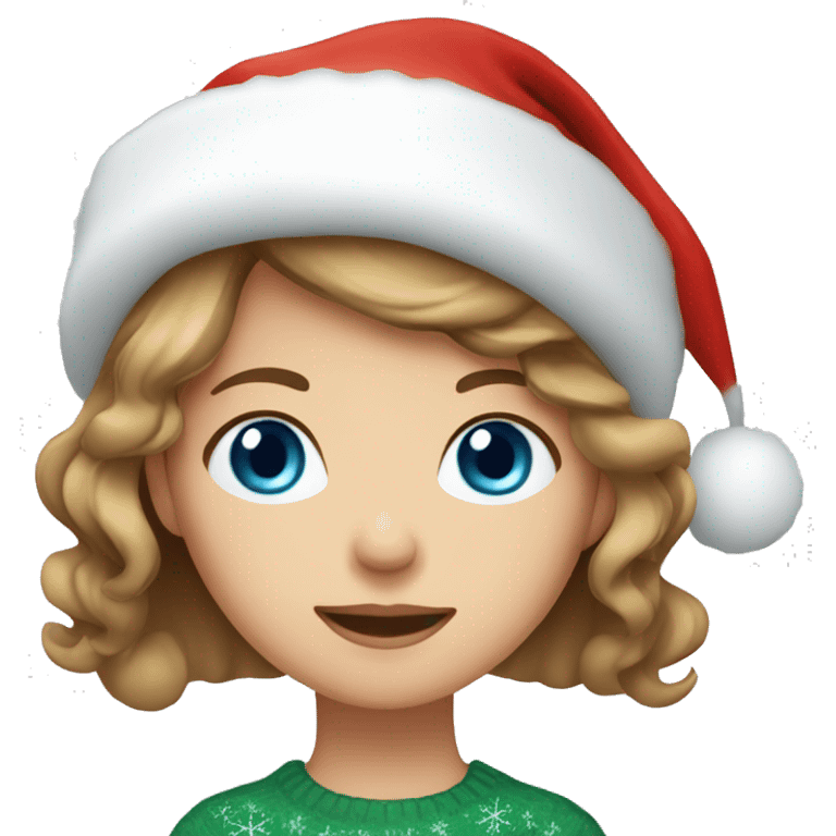 Light brown hair blue eyes girl with Christmas hat emoji