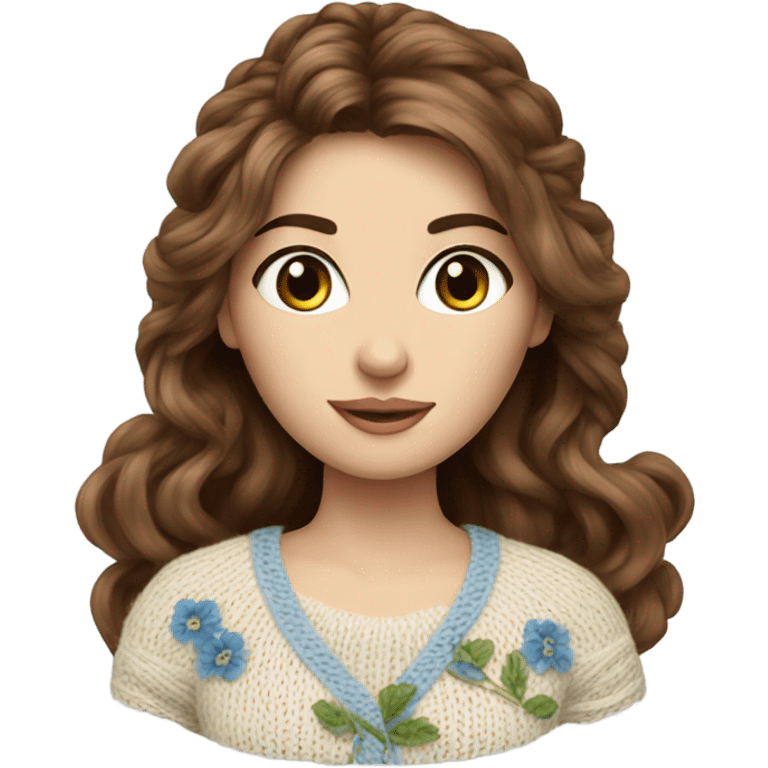 beautiful finnish brown hair woman with blue eyes knitting floral  emoji