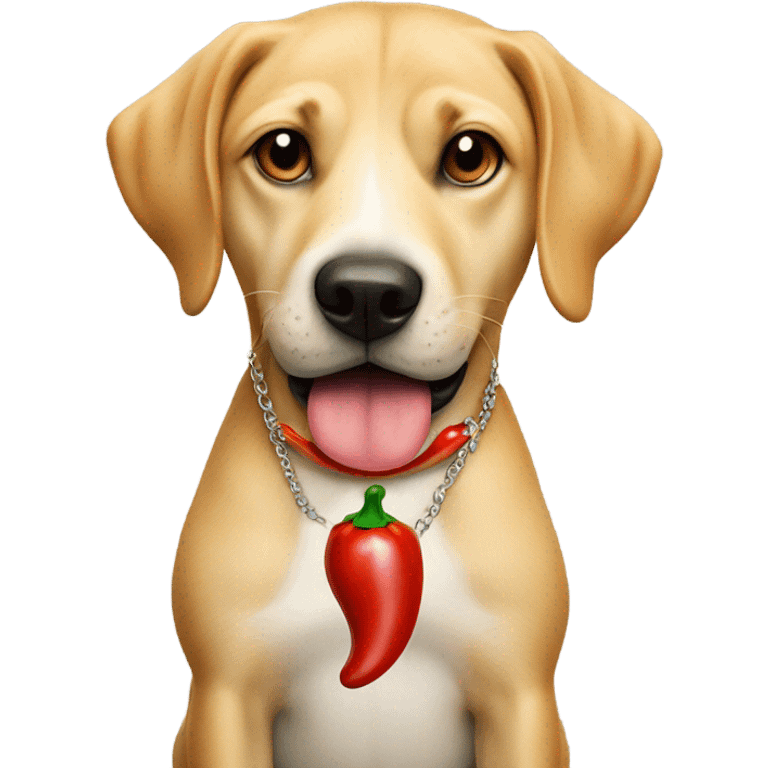 Dog with chili pepper necklace and cash on his mouth  emoji