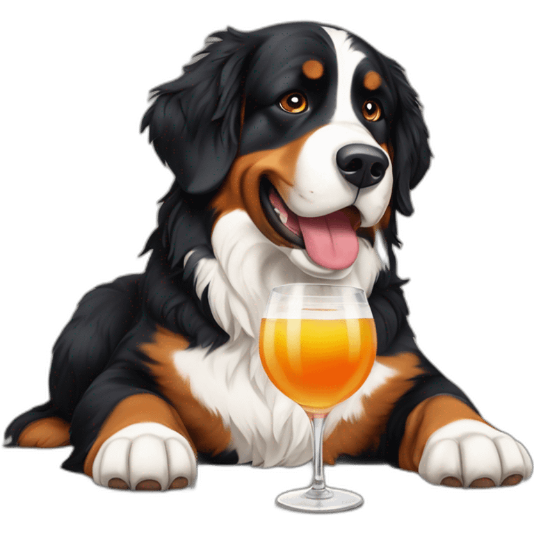 Bernese mountain dog drinnking aperitiv and eating emoji