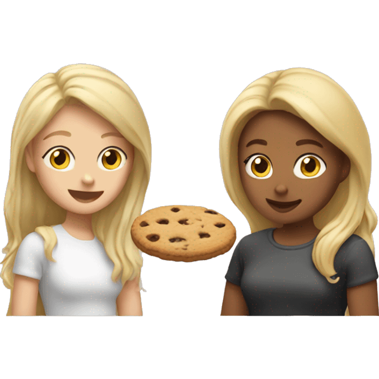 1 blonde girl and 1 brown girl eating cookies emoji