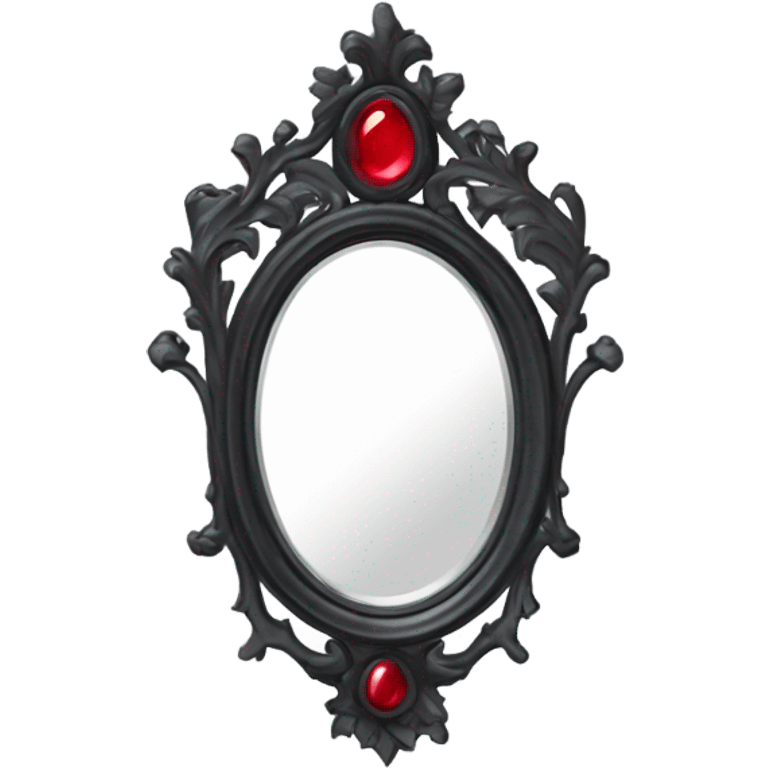 "A Victorian-era Gothic mirror with a black frame, gray-tinted glass, and a red ruby accent."
 emoji