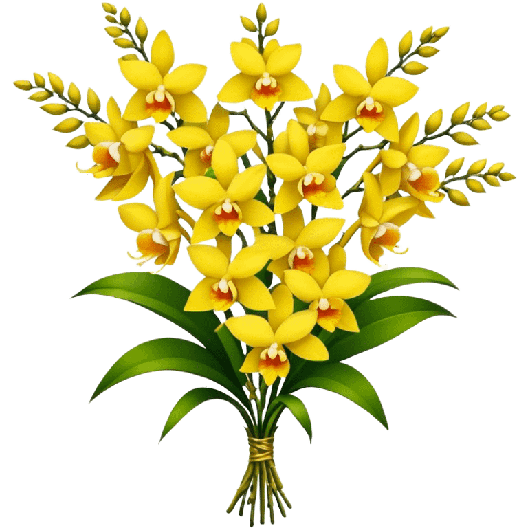 big bouquet yellow Dendrobium Orchid flower, stem, leaf emoji