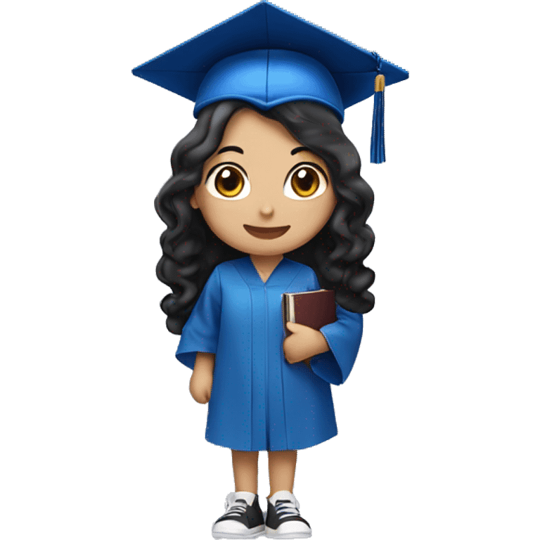 asian girl wearing blue graduation cap with long curly black hair emoji