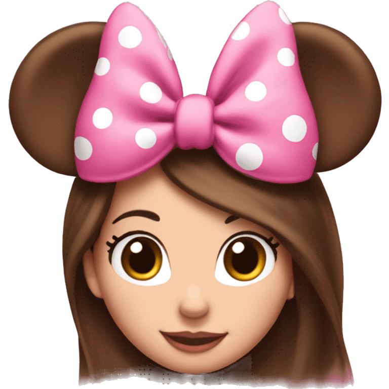 Minnie Mouse long brown hair and pink Minnie Mouse ears emoji