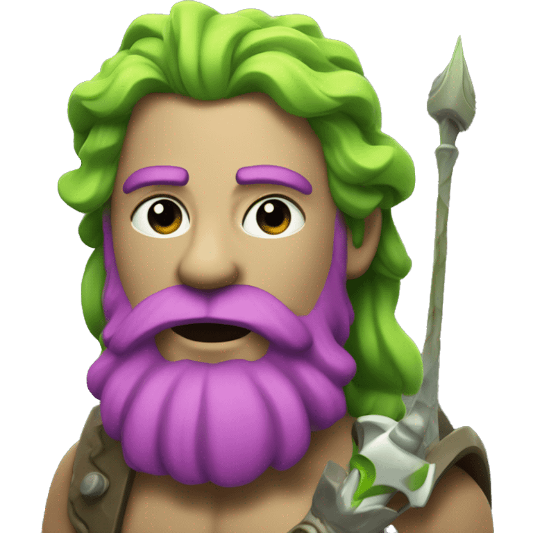 poseidon with magenta and lime hair. holding a trident. emoji