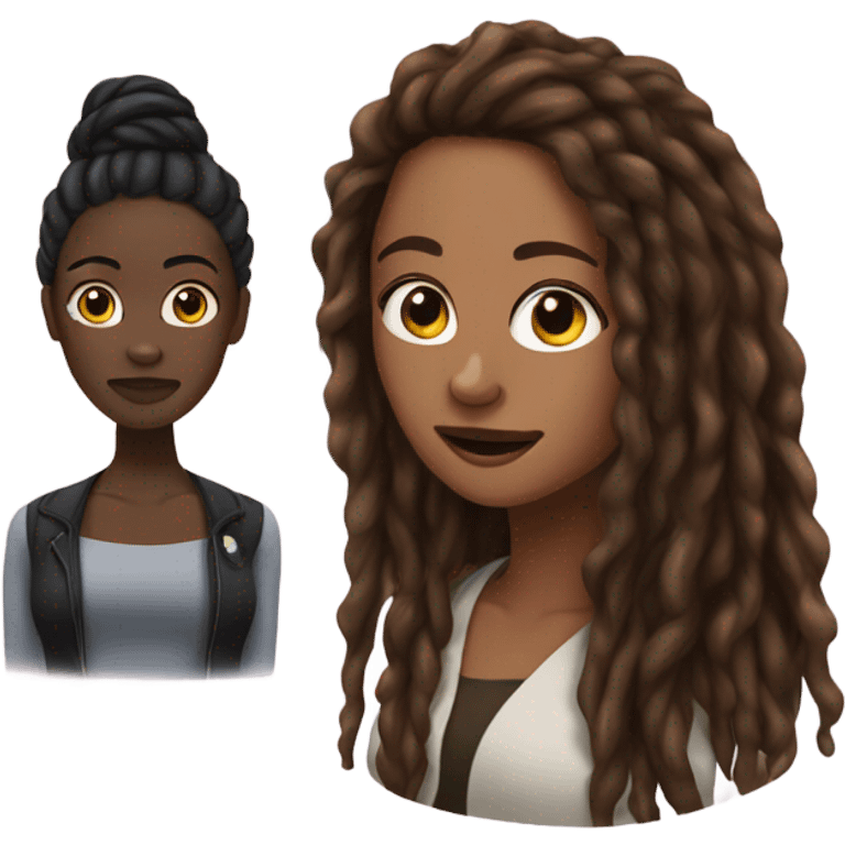 Woman with long brown hair and black woman with dreadlocks  emoji