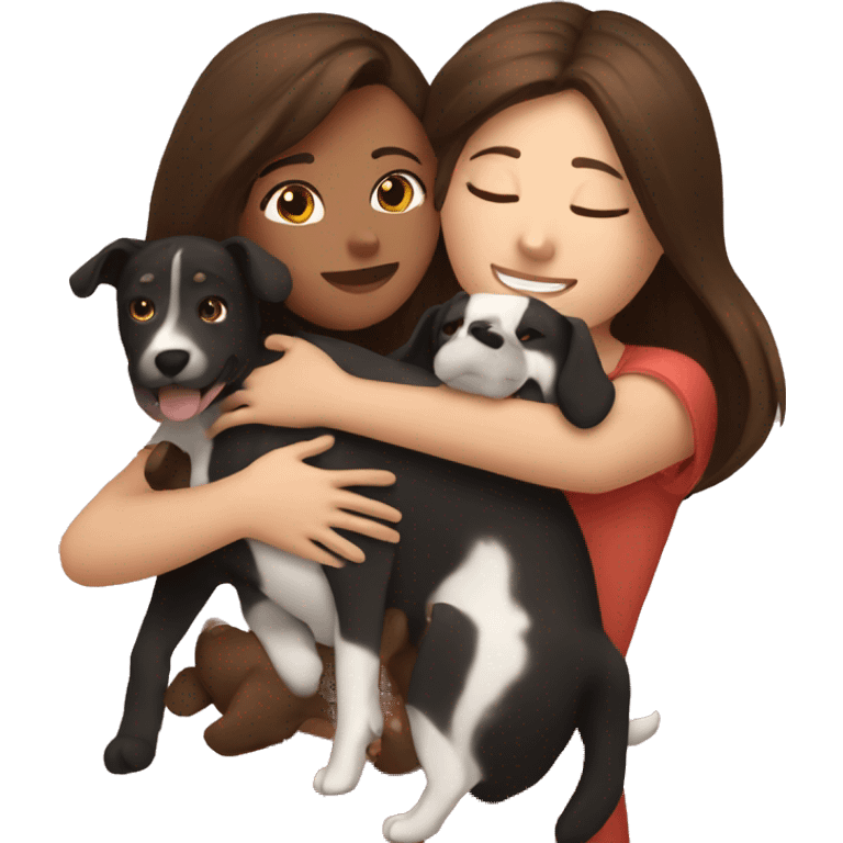 Brunette girl hugging her 4 dogs  emoji