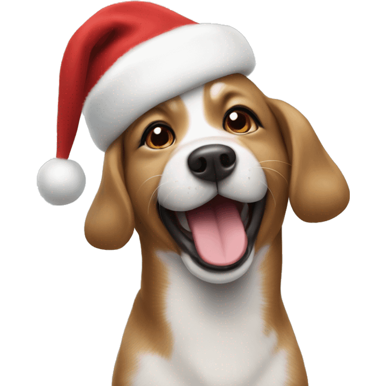 happy dog wearing a christmas hat emoji