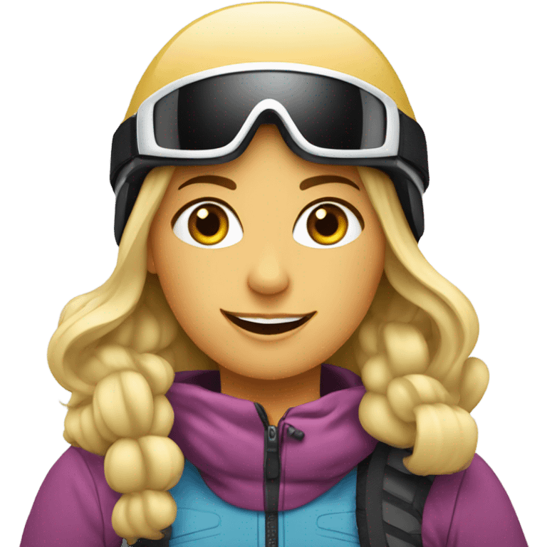 Long blonde haired female skier wearing a helmet skiing on the slopes of whitefish Montana emoji