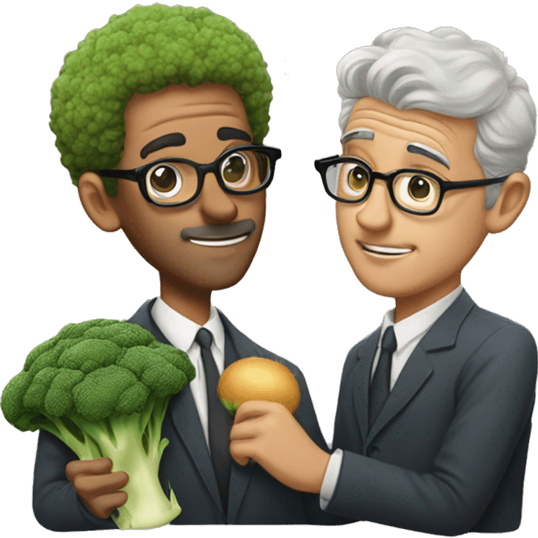 man in his 20s with broccoli hair and glasses kissing an aged man emoji