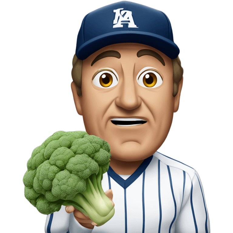 Al Michaels frightened while holding cauliflower emoji