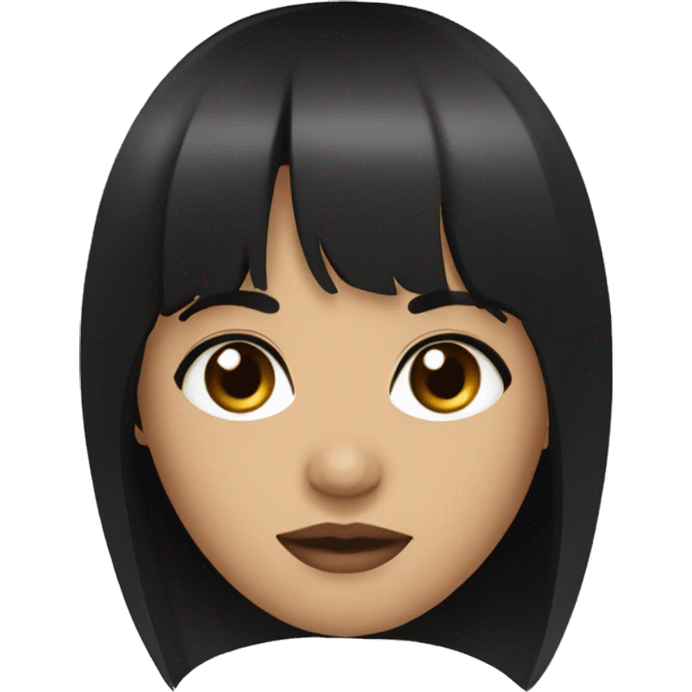 Black hair with bangs, hazel eyes, dark brown eyes, dark make up emoji