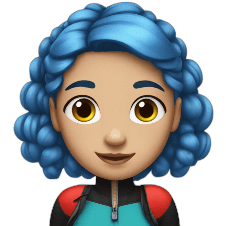 One teenager with blue hair pigtails and ladybug suit emoji