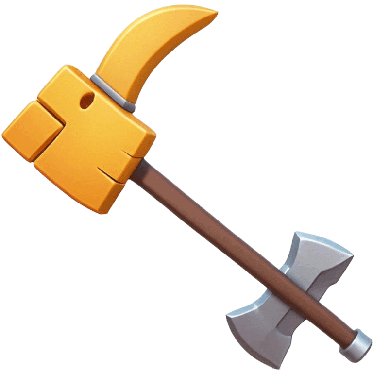 Clash of Clans aesthetic: Cinematic Playful Pixel 3D Pickaxe Portrait Emoji, rendered in a 3D vector-style similar to standard emojis with minimal shading and bold, simplified shapes. A compact, distinct form with signature details, softly glowing with a pixelated adventure charm. Simplified yet unmistakably iconic, highly detailed and consistent, glowing with a soft radiance and high shine. Stylized with a touch of classic pixel-art charm and a soft glowing outline, capturing the essence of a beloved gaming relic with a friendly, playful manner! emoji